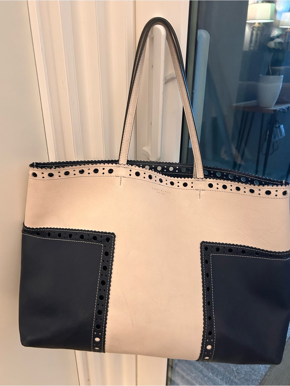 Tory Burch New York  Two-Tone Tote Bag in Cream and Navy